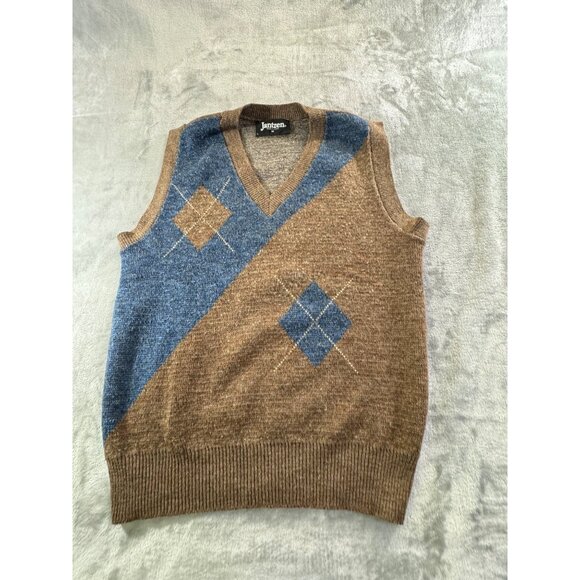 Vintage Jantzen Vest Men's Medium Brown and Blue Wool Blend Sweater vest - Picture 7 of 9